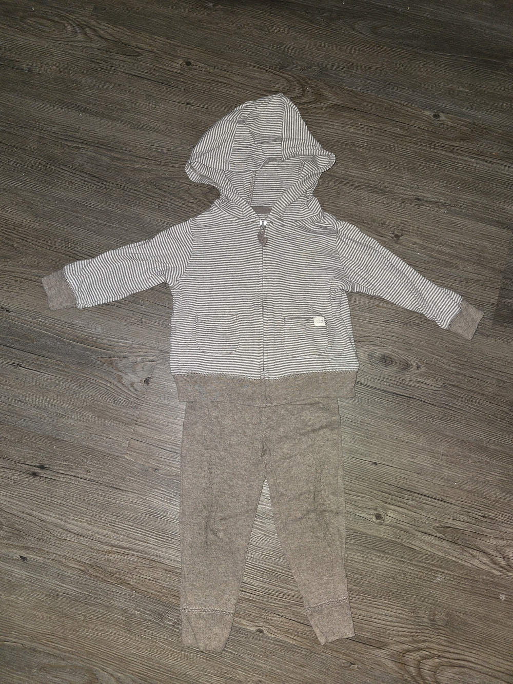 Carter's Gray & White Striped Hooded Zip Jacket with Gray Joggers